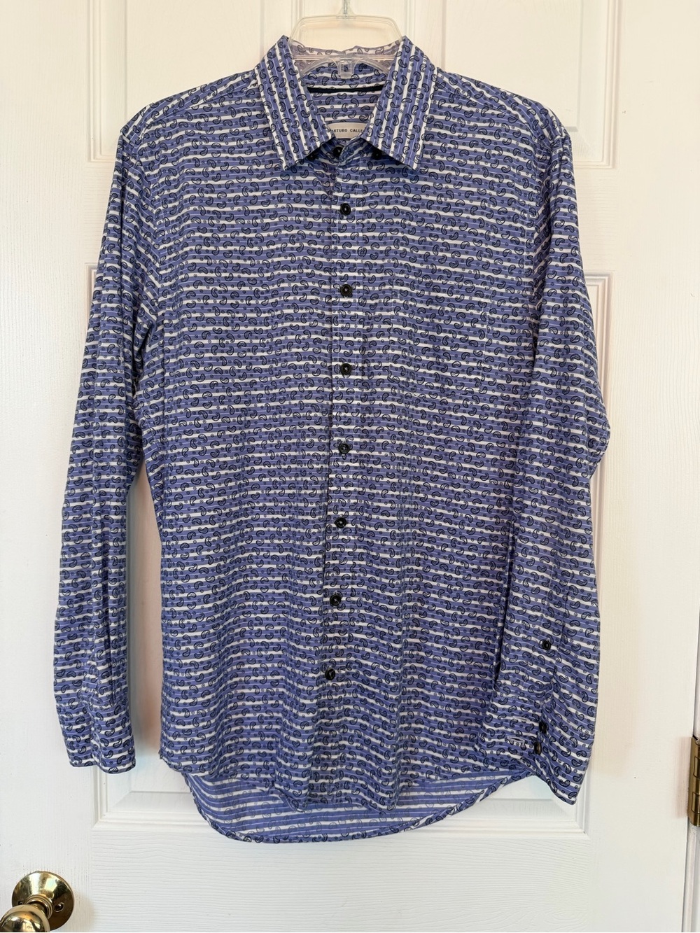 Classic Blue Patterned Long-Sleeve Button-Down Shirt